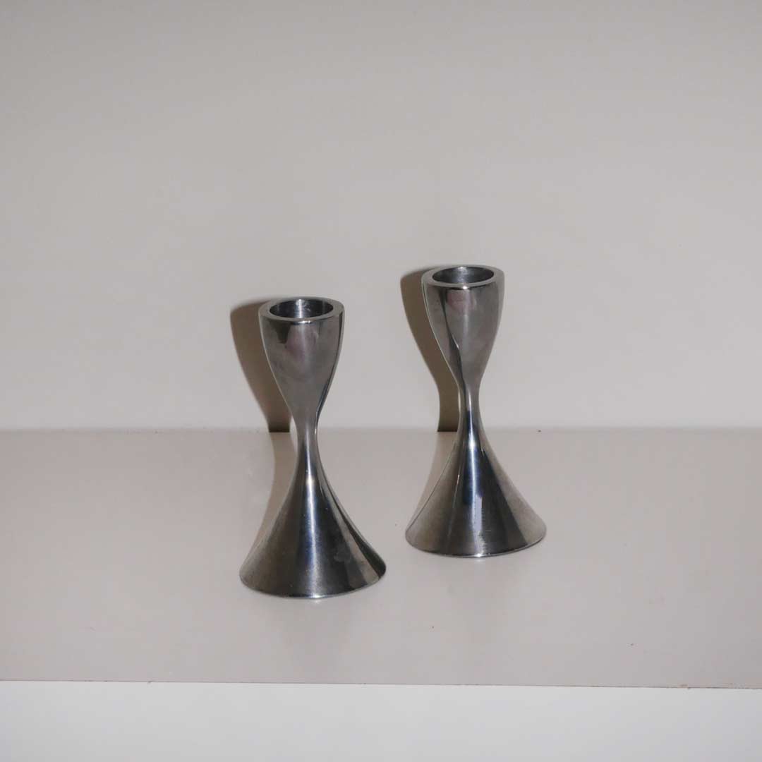 2x chrome candle holder set