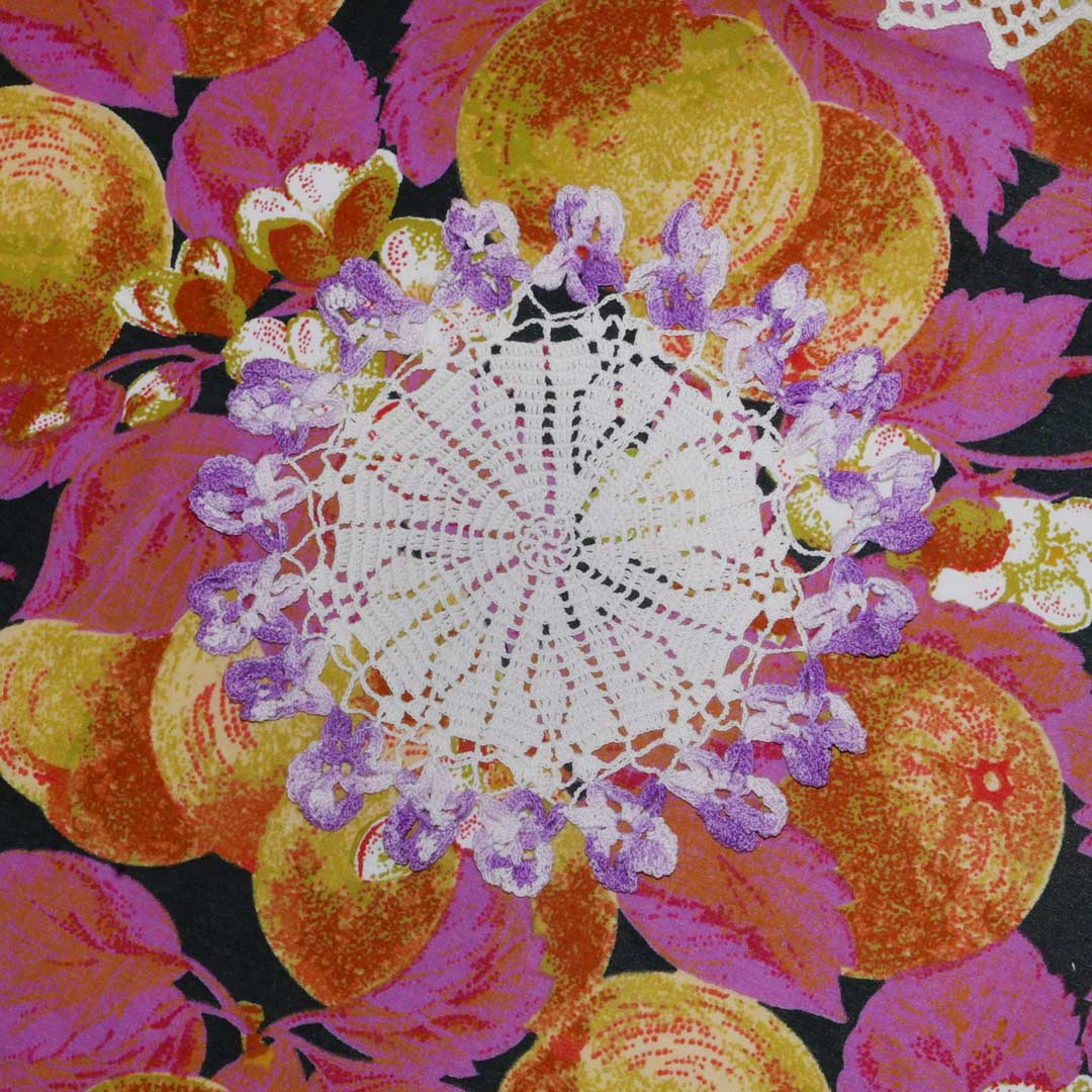 purple floral doily