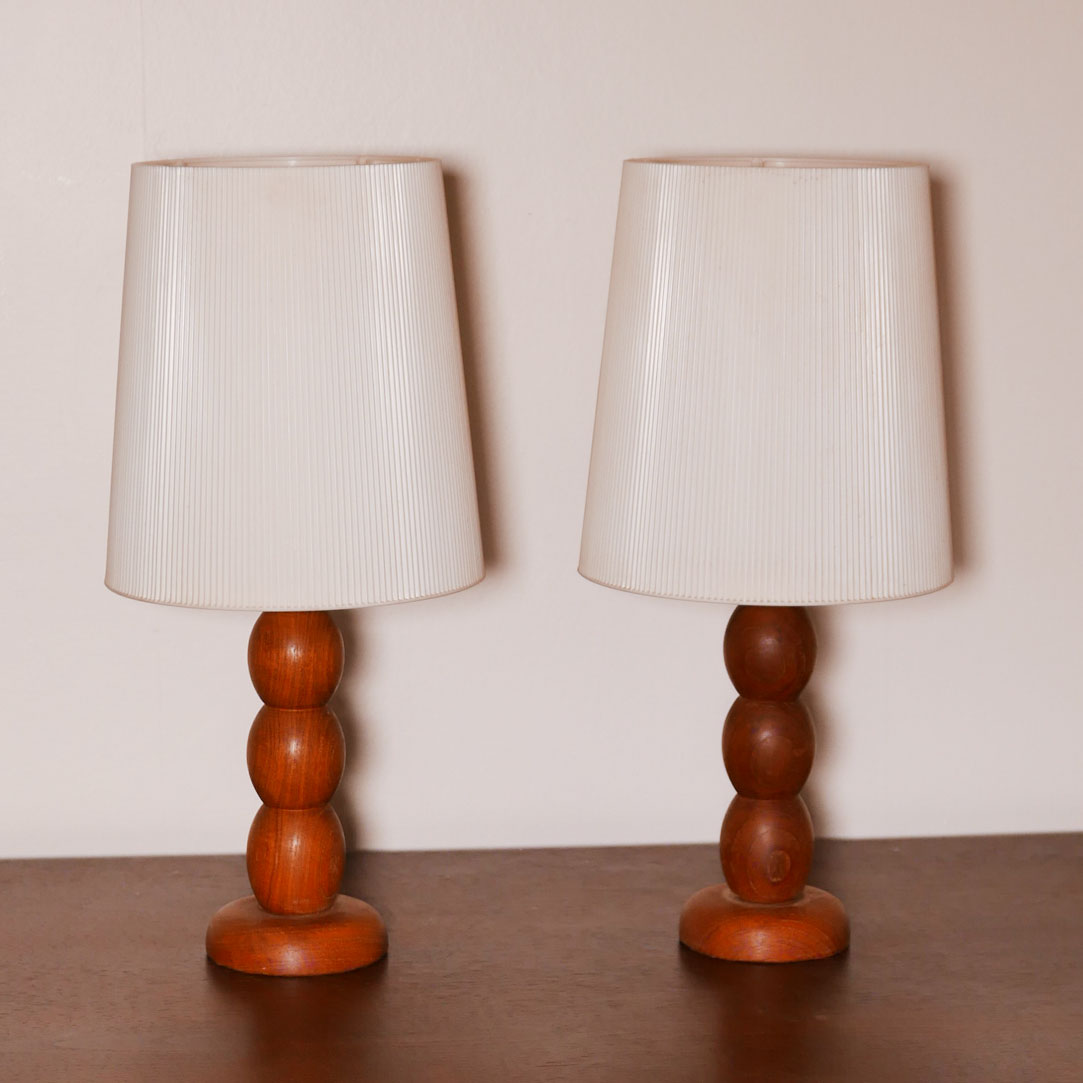 2 x teak table lamps