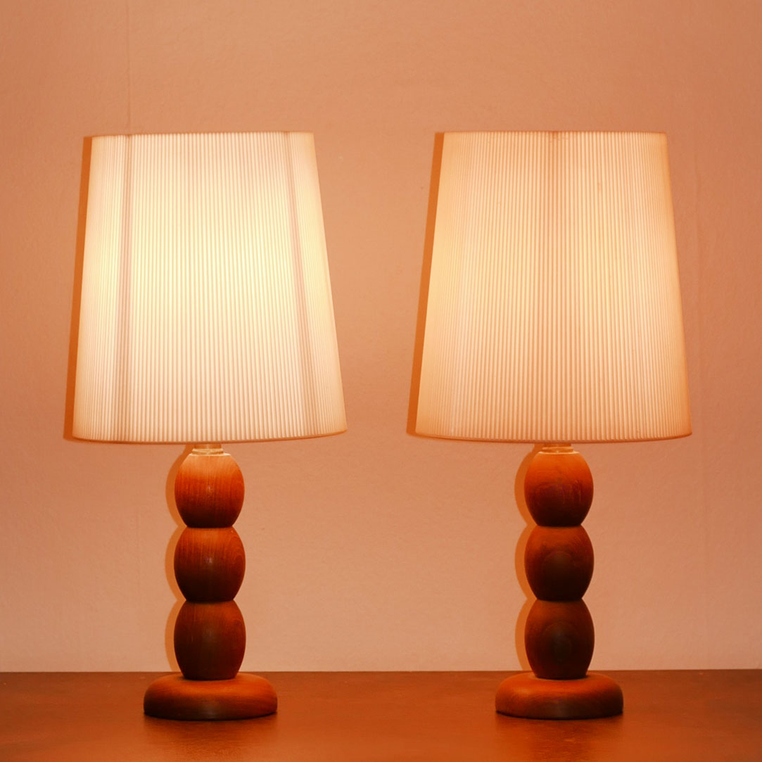 2 x teak table lamps