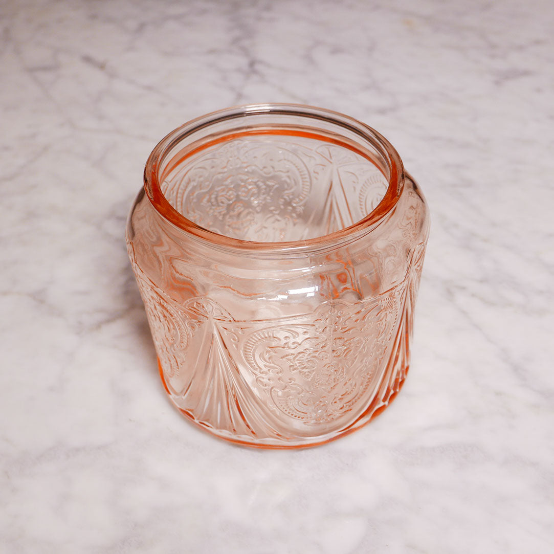 pink depression glass cookie jar