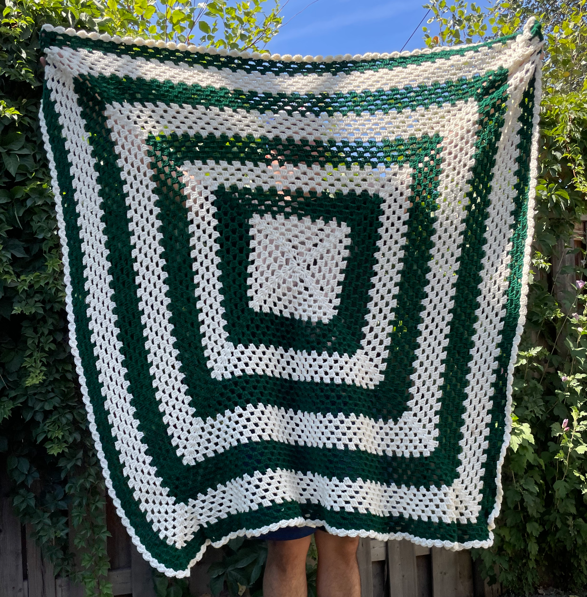 green crochet knit blanket
