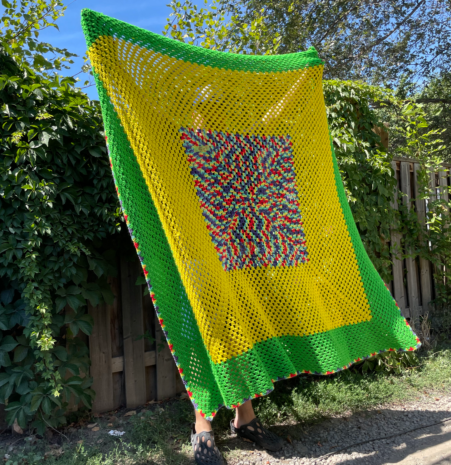 neon rainbow crochet blanket