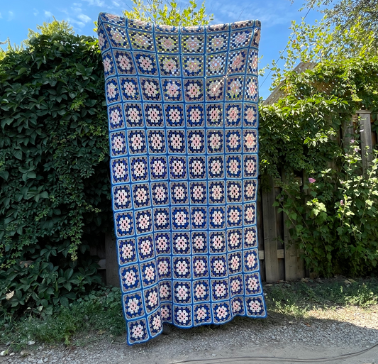 blue granny square crochet blanket