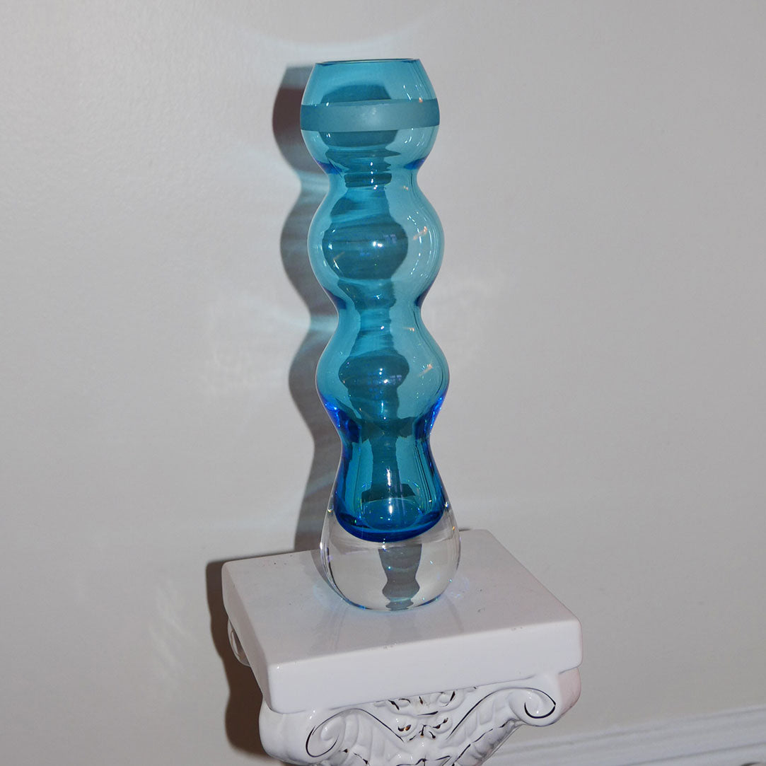 blue handblown glass vase