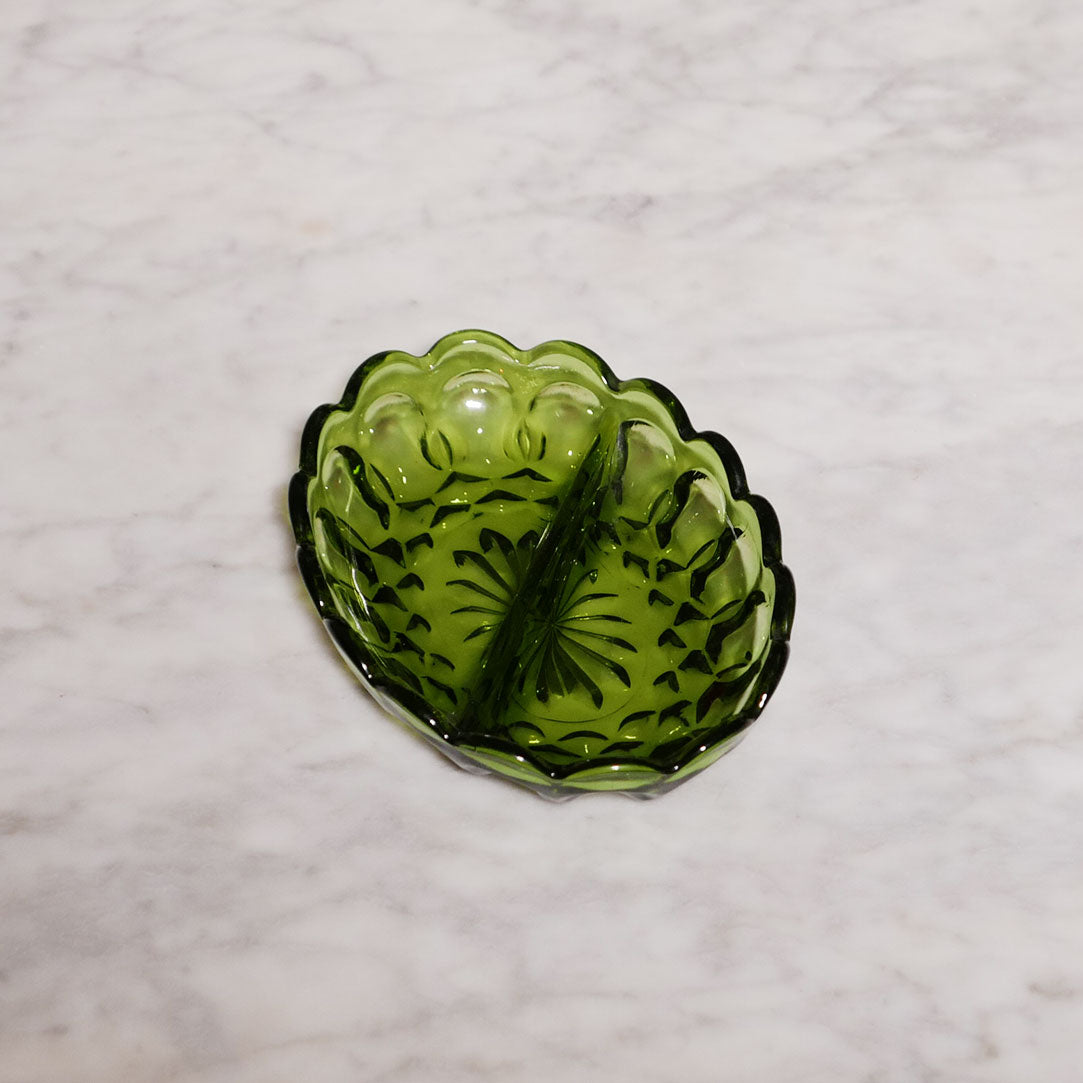 green glass divided ashtray