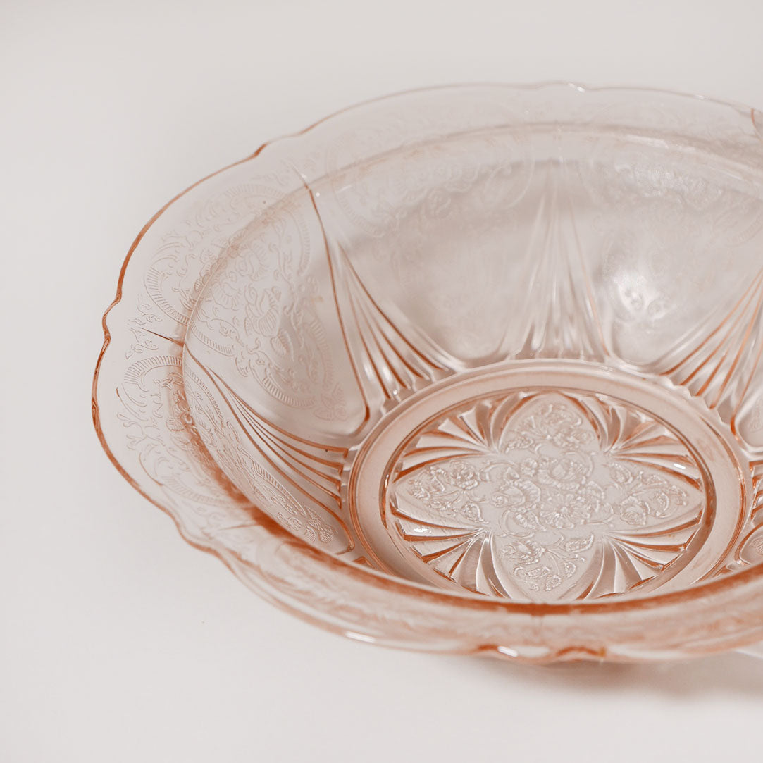 pink depression glass fruit bowl