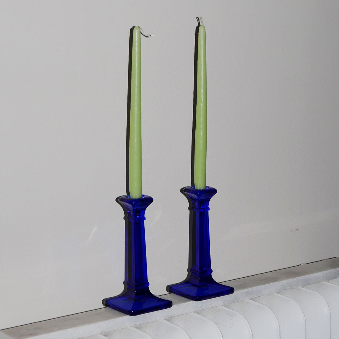 cobalt blue glass candle holders