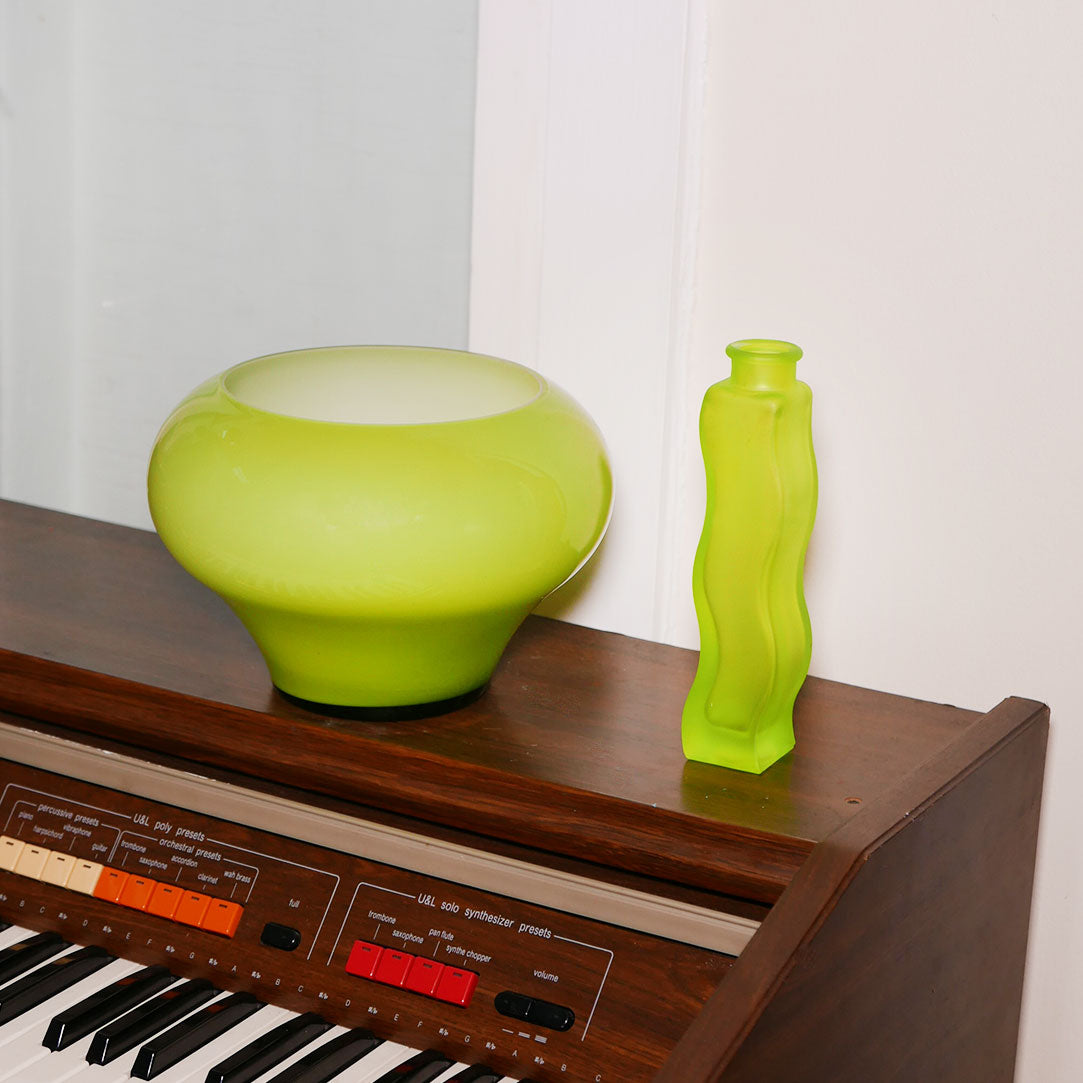 space age inspired glass fruit bowl