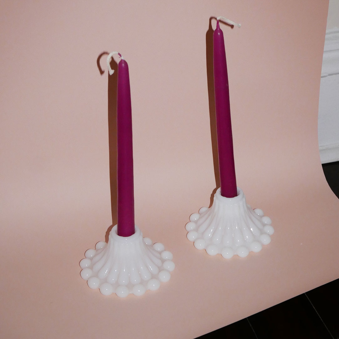 milk glass candle holder