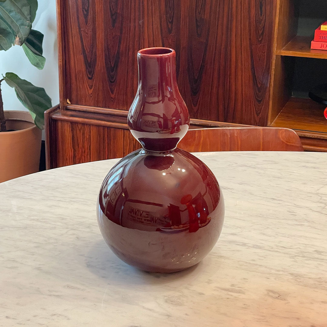 beautiful mid century sculptural bulbous vase in a yummy rich wine tone.