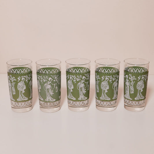 cherry blossom motif cocktail glasses by jeannette glass