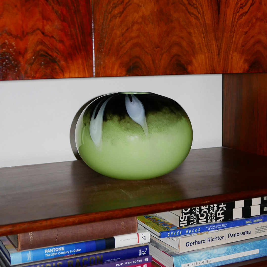 Vintage Large Round Green Bubble Glass Vase