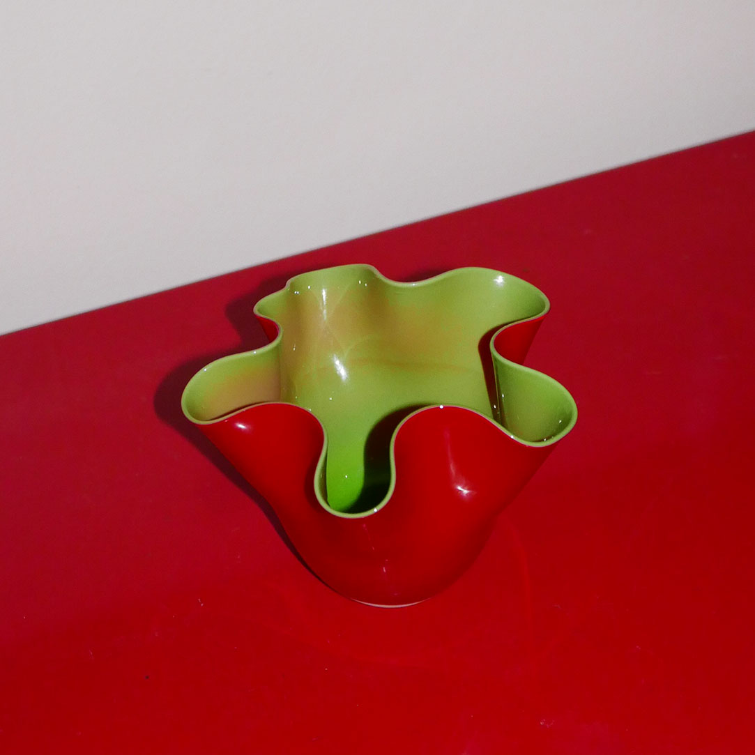 red/green handkerchief vase