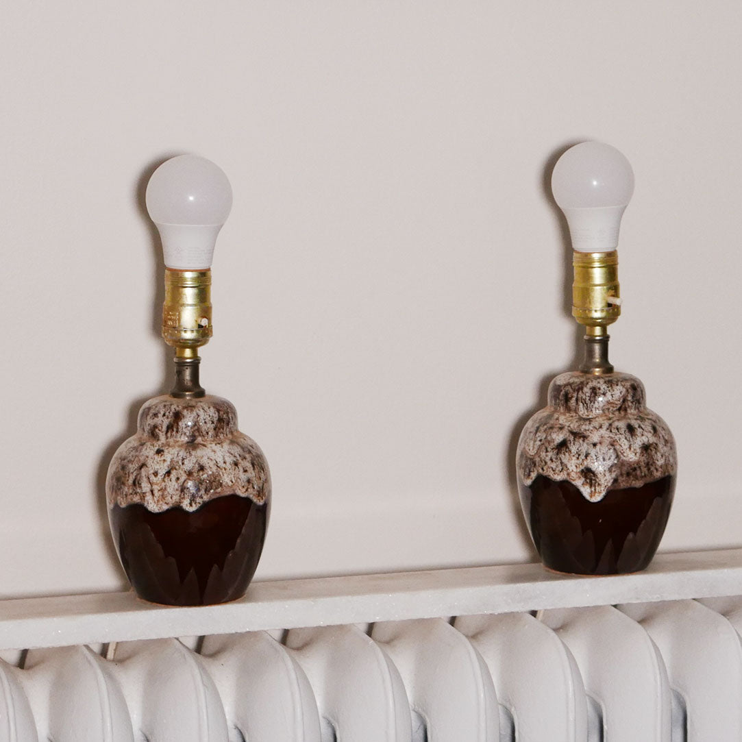 2 x danish fat lava glaze pottery table lamp