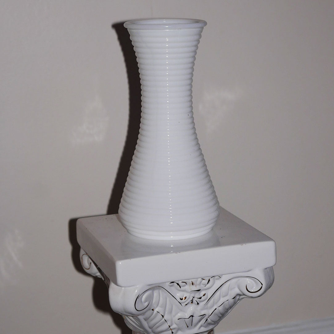 milk glass ribbed vase