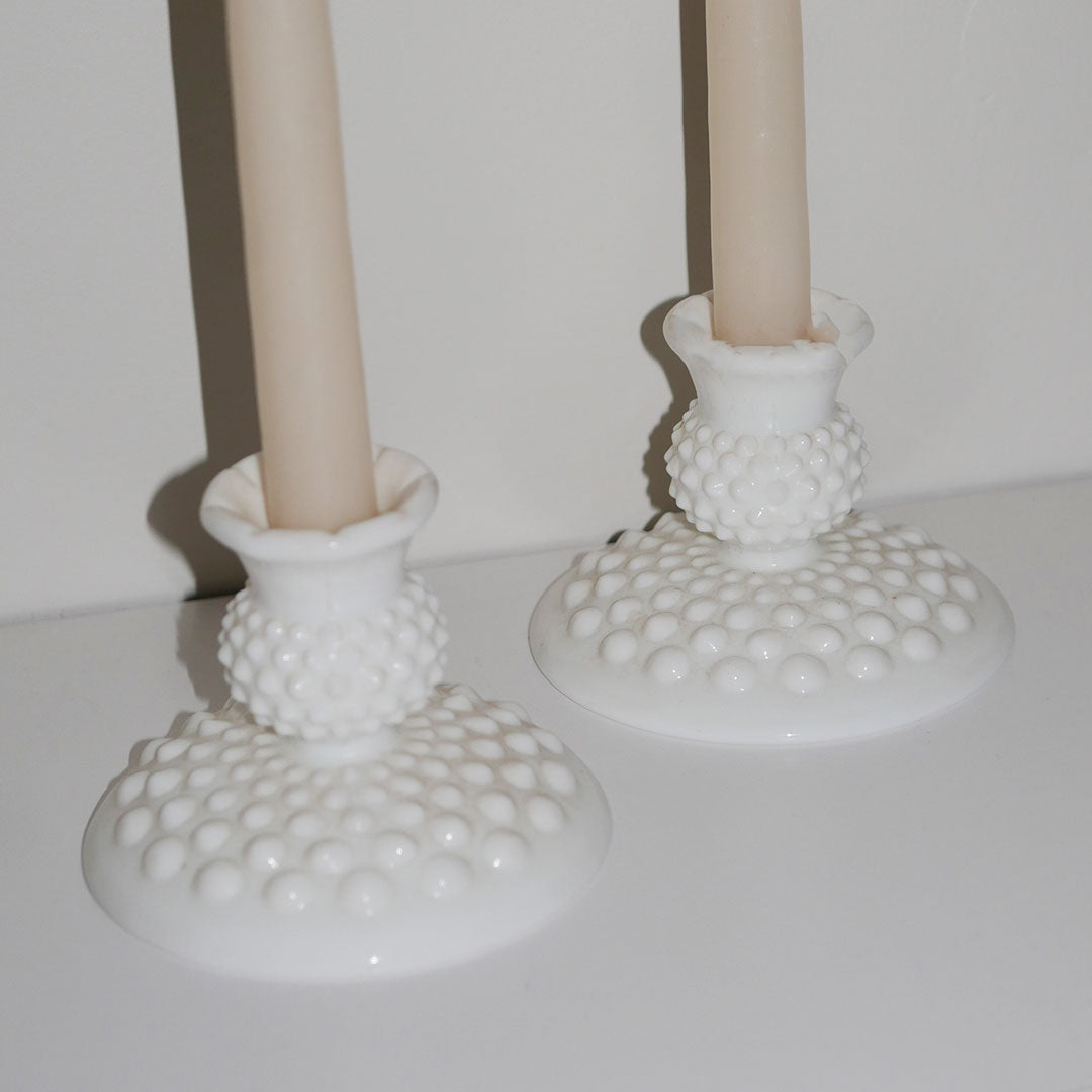 milk glass candle holder set