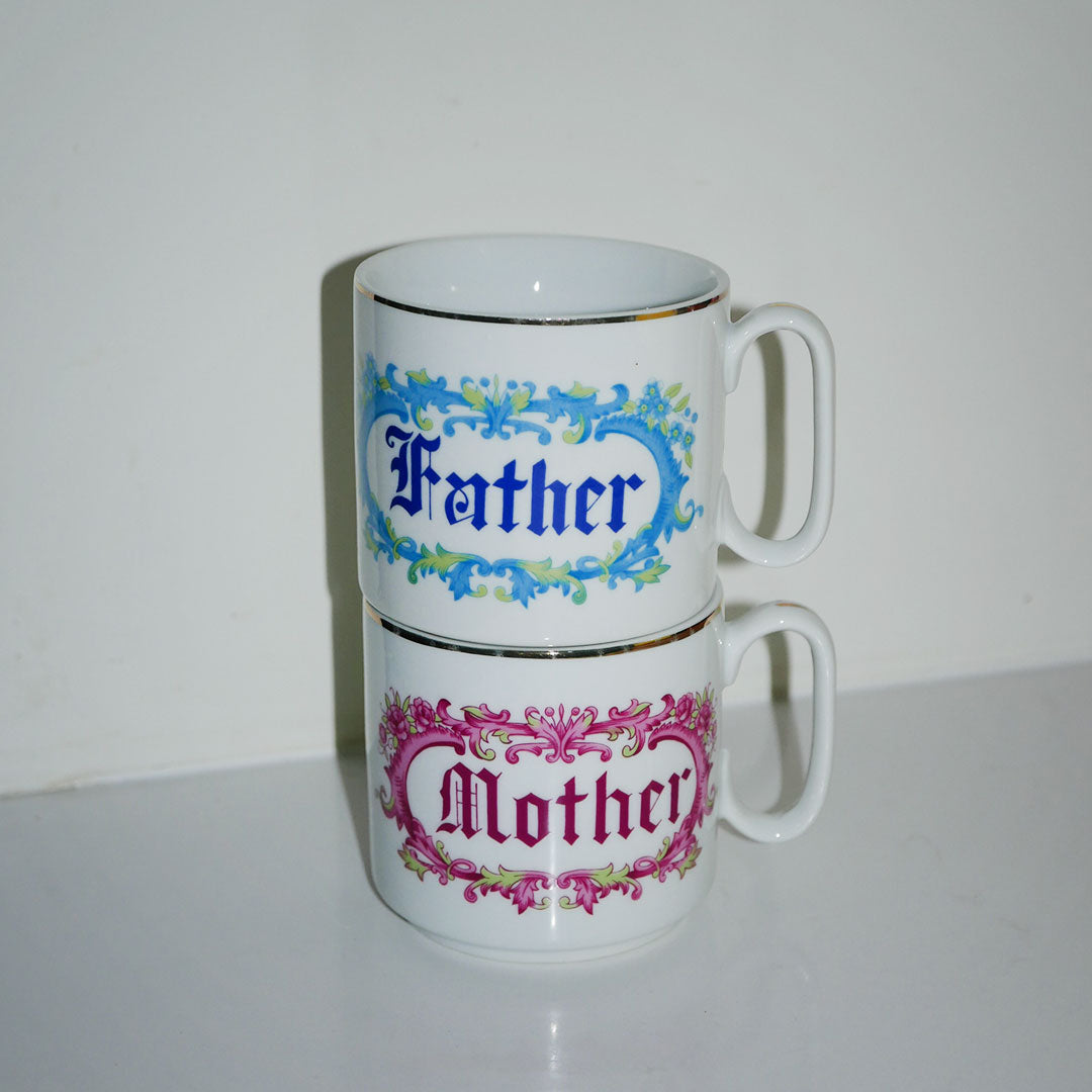 mother & father mugs vintage black dot shops