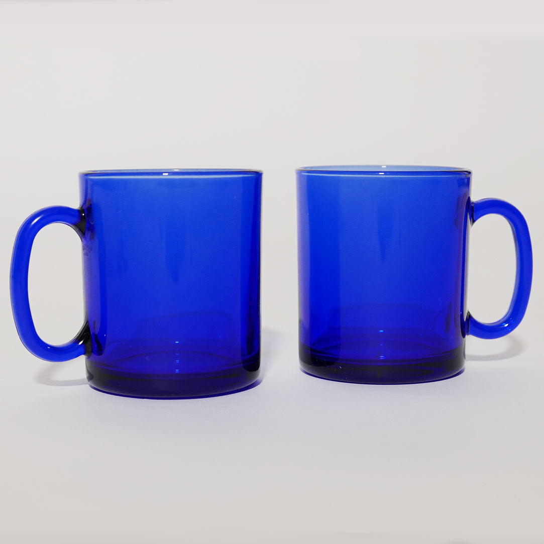 arcoroc france saphir cobalt blue glass mugs