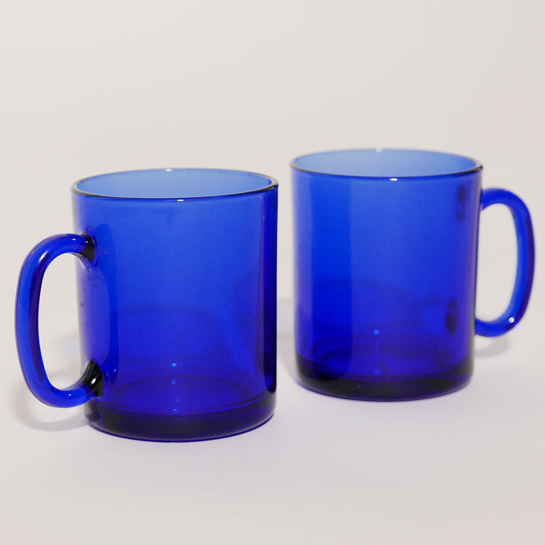 arcoroc france saphir cobalt blue glass mugs
