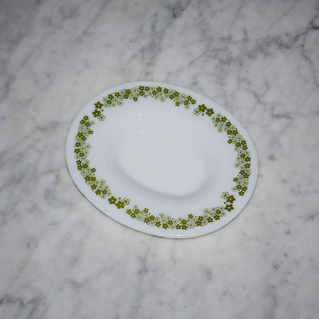 pyrex soap dish with green daisy