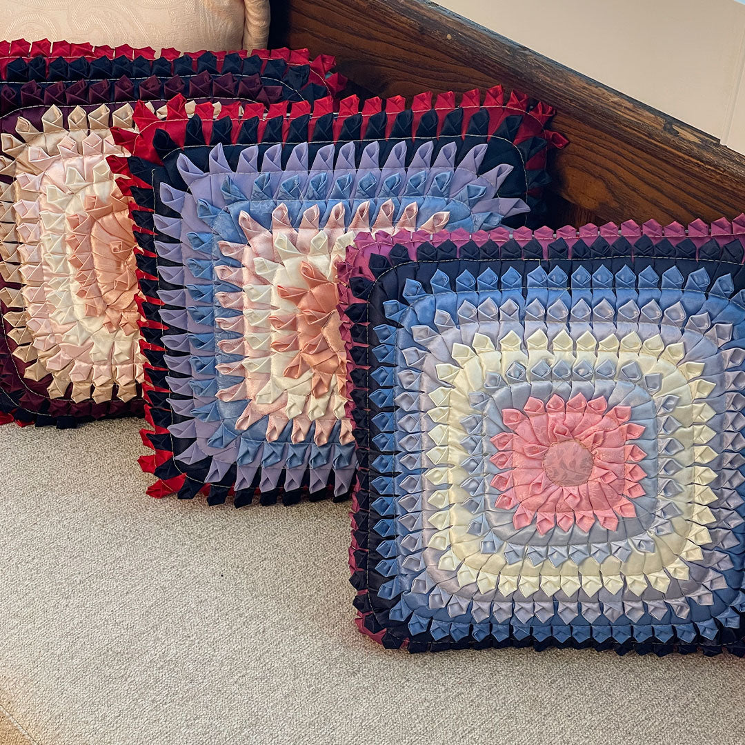 ribbon granny square pillow