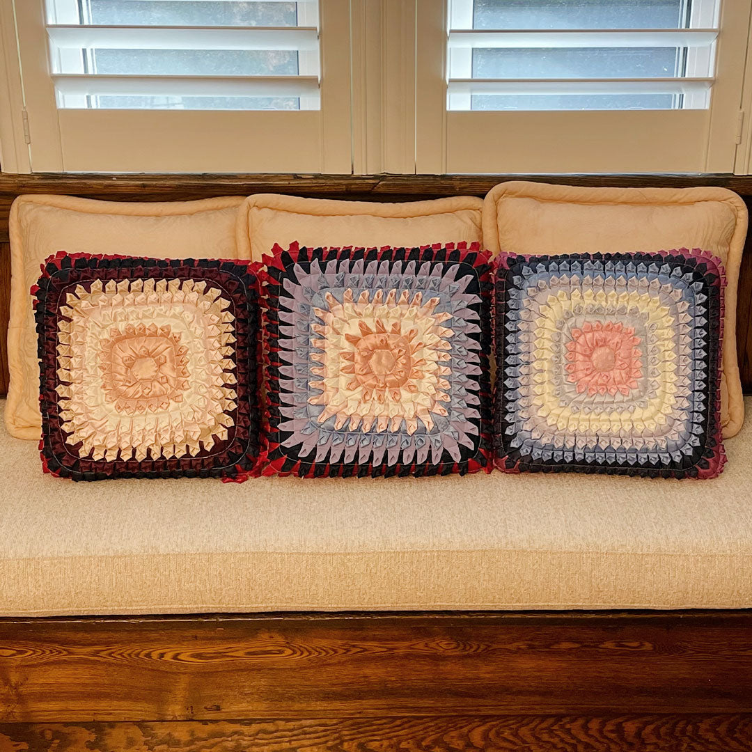 ribbon granny square pillow black dot shops