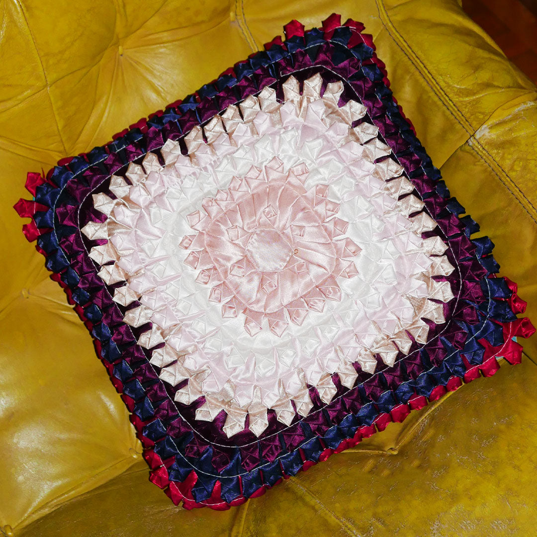 ribbon granny square pillow