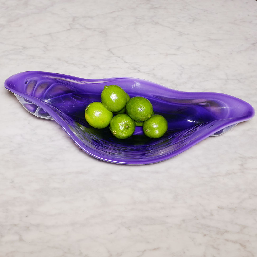 purple art glass serving dish