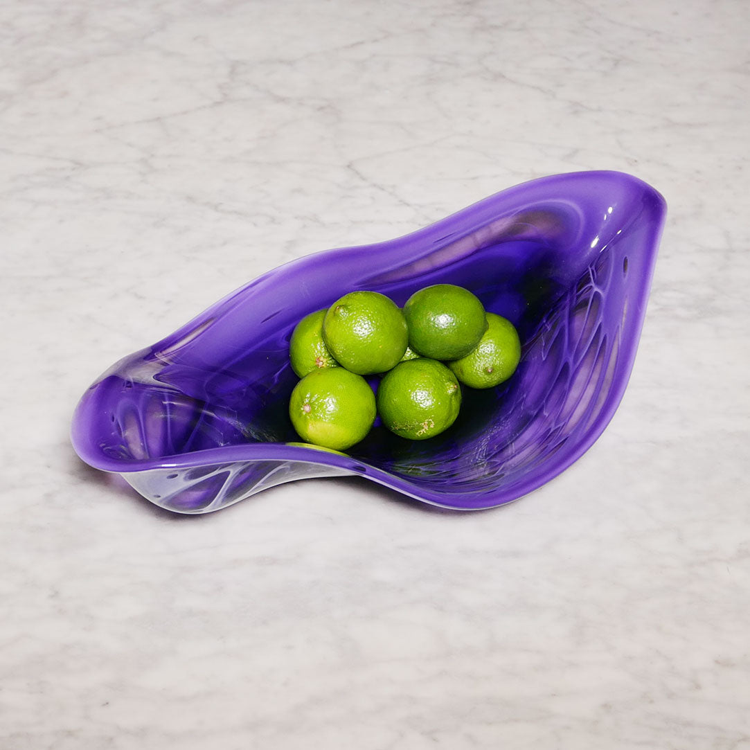 purple art glass serving dish