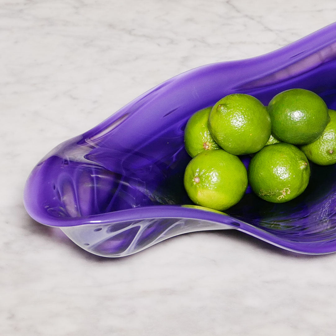 purple art glass serving dish