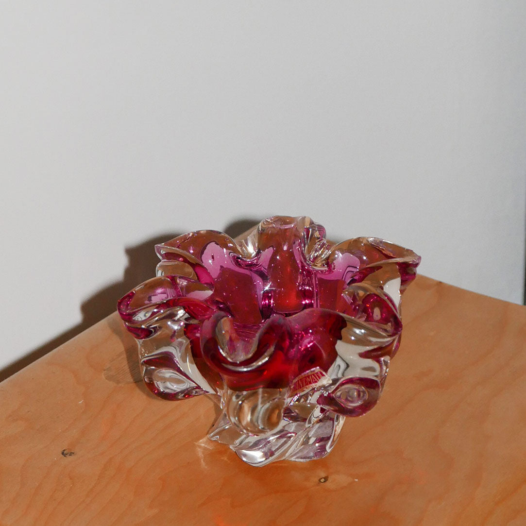 magenta murano art glass catchall