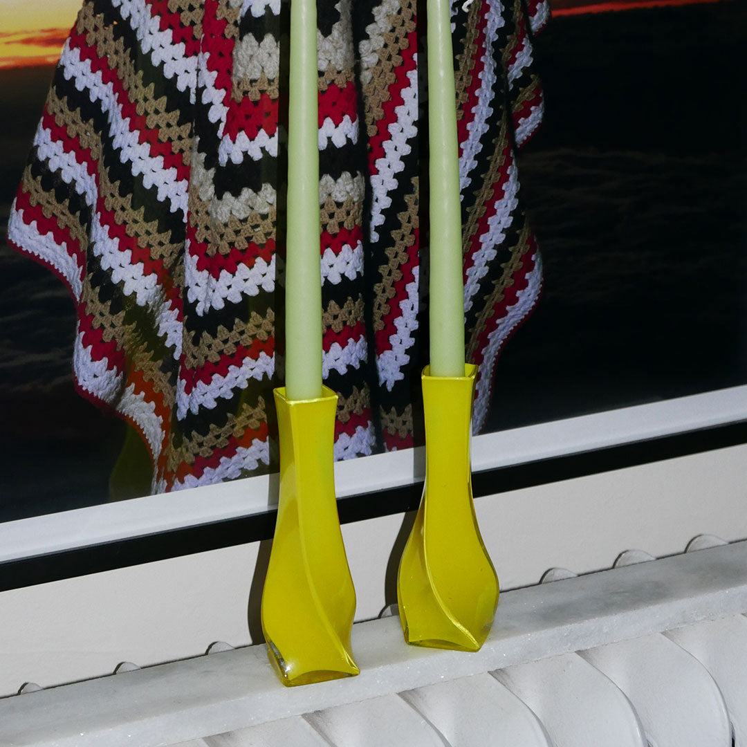 canary yellow twist candle holders