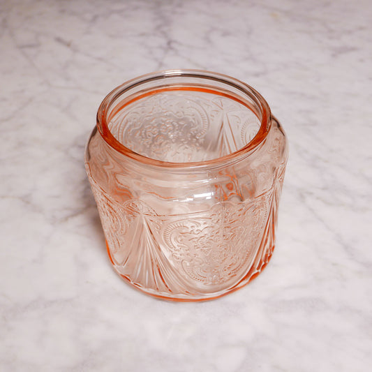 pink depression glass cookie jar