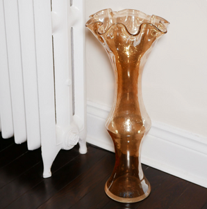 tall iridescent fluted carnival glass vase