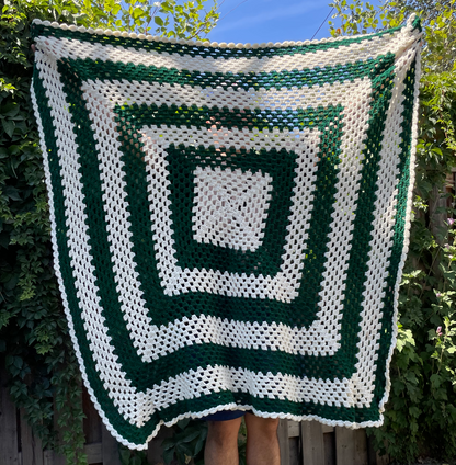 green crochet knit blanket