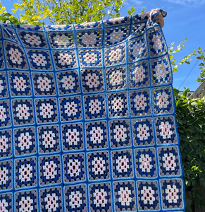 blue granny square crochet blanket