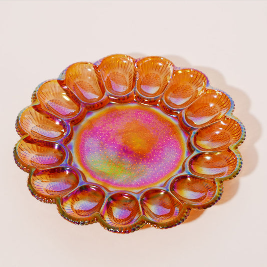 iridescent carnival glass egg plate