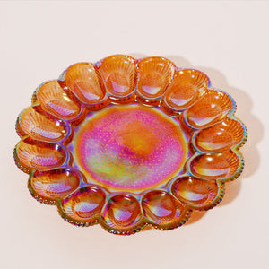 iridescent carnival glass egg plate