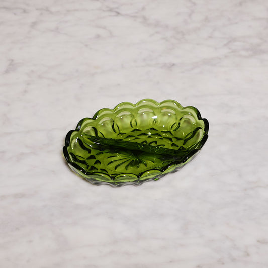 green glass divided ashtray