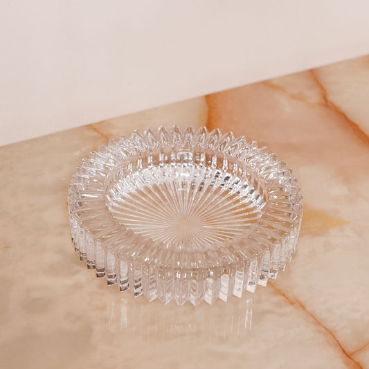 ribbed round glass trinket dish