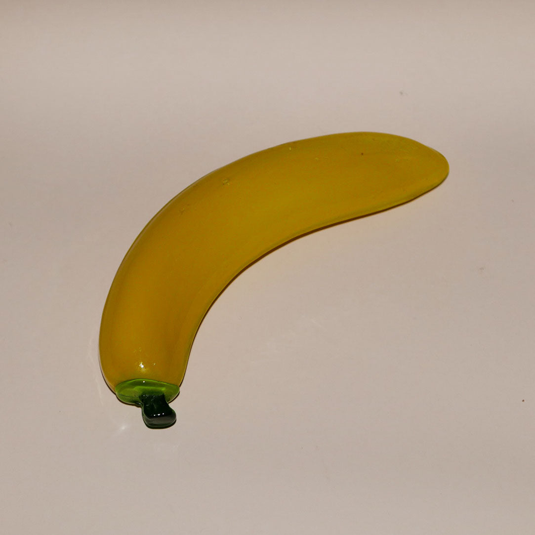 Hand Blown Art Glass Banana Yellow Glass with Green Stem Murano Style 7.5