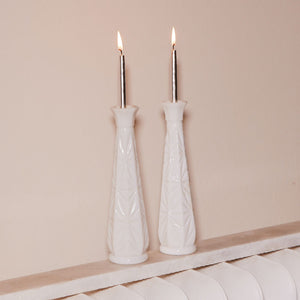 tall textured milk glass candle holders