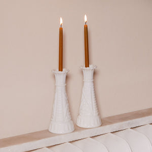 textured milk glass candle holders
