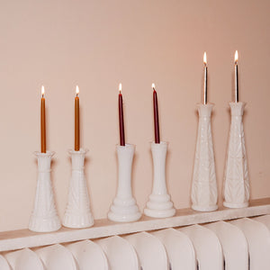 textured milk glass candle holders