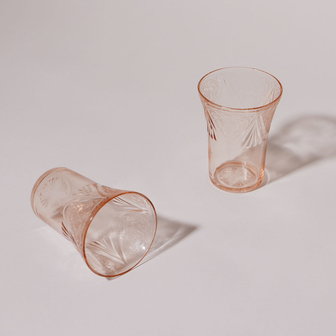 2 x vintage pink depression glasses