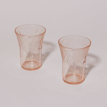 2 x vintage pink depression glasses
