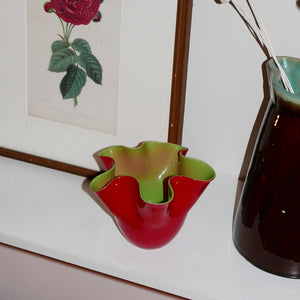 red/green handkerchief vase