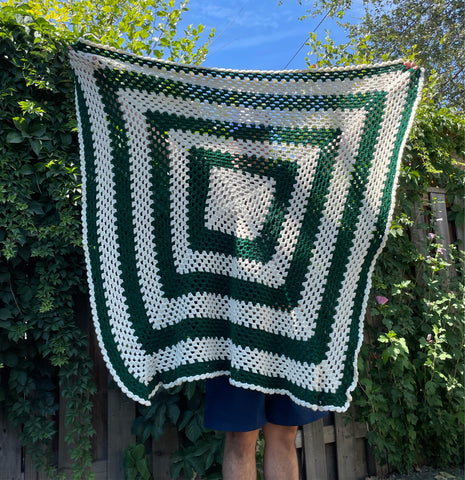 green crochet knit blanket