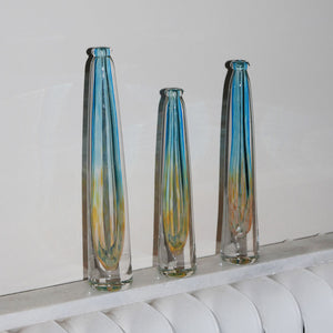 iridescent glass vase trio